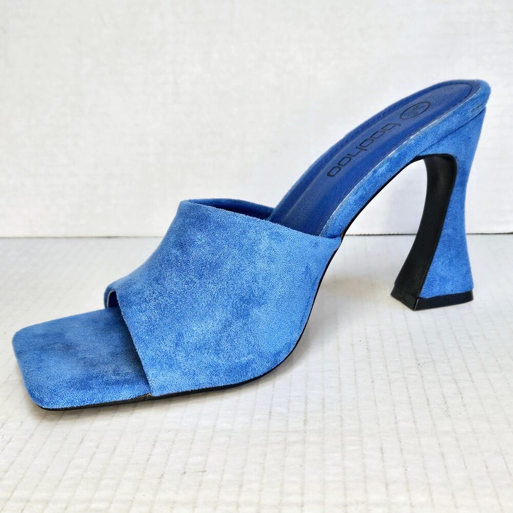 Boohoo Blue Faux Suede Square Toe Slip On Heeled Mule Size 6UK/39EUR/8US